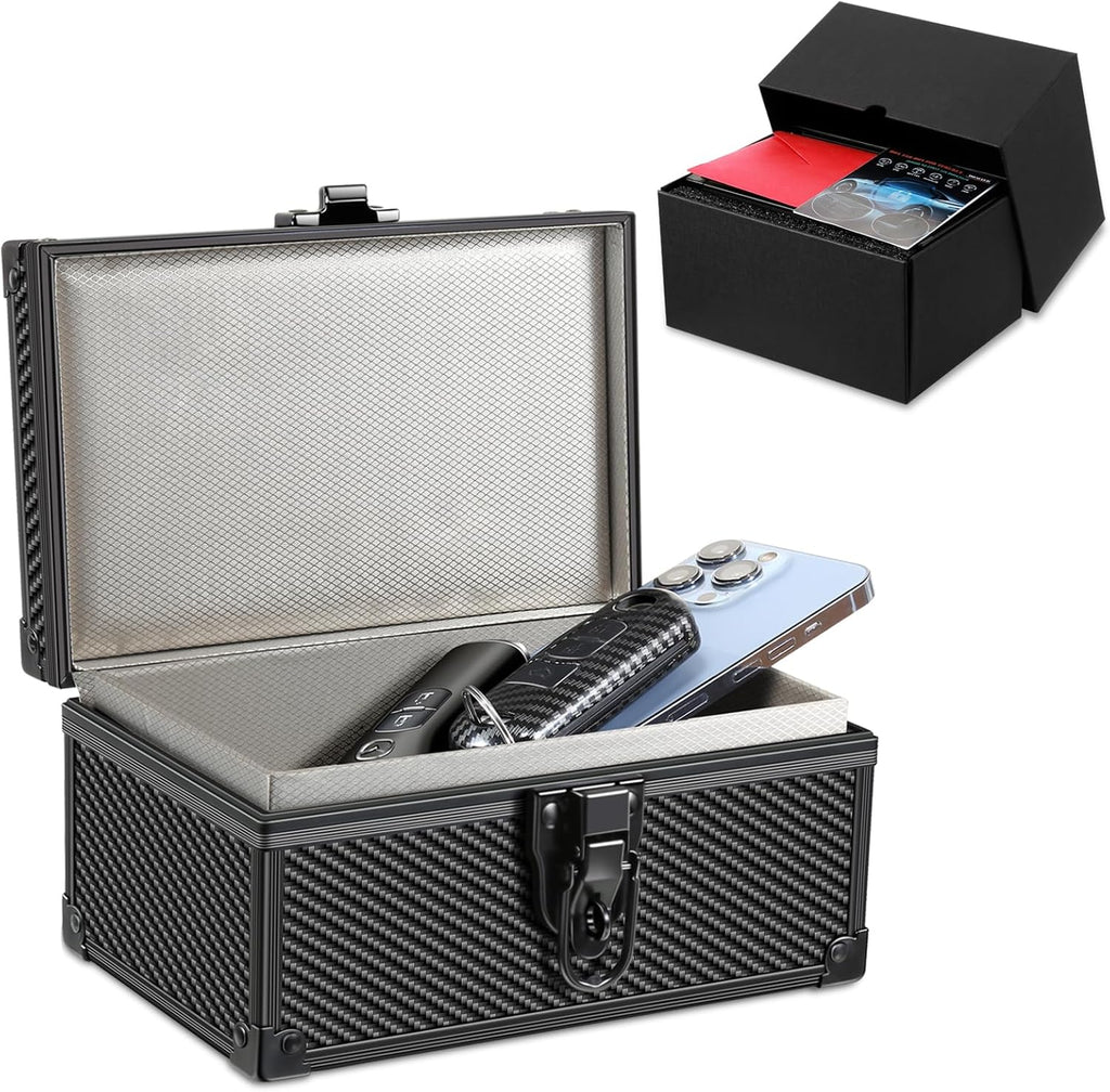 Faraday Signal Blocking Box for Car Keys, Carbon Fiber Black | Faraday Box for Car Keys, RFID Signal Blocking Box, Anti-Theft Shielding Cage, Large