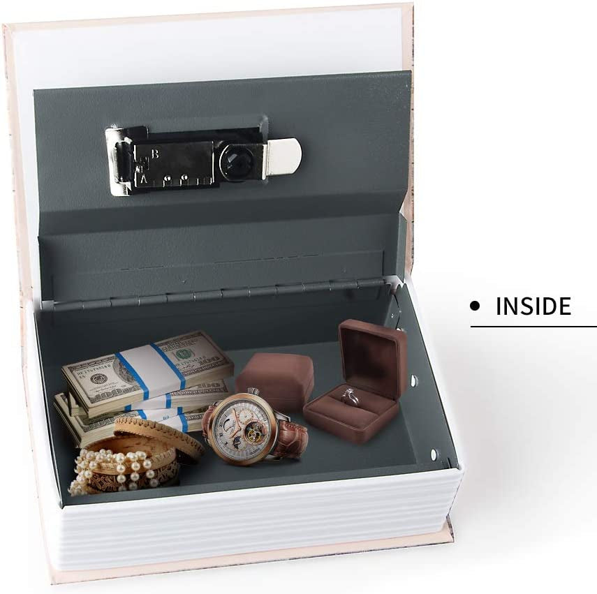 Small Sized Diversion Book Safe Storage Box, Dictionary Secret Safe Can with Security Combination Lock/Key, Diversion Book Hidden Safe (Combination, Bible)