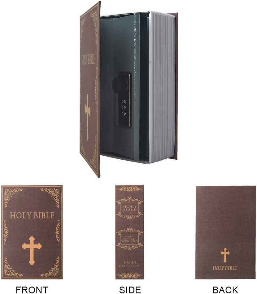 Small Sized Diversion Book Safe Storage Box, Dictionary Secret Safe Can with Security Combination Lock/Key, Diversion Book Hidden Safe (Combination, Bible)
