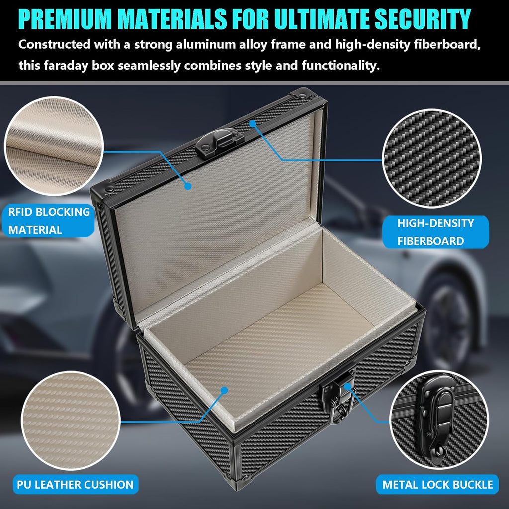 Faraday Signal Blocking Box for Car Keys, Carbon Fiber Black | Faraday Box for Car Keys, RFID Signal Blocking Box, Anti-Theft Shielding Cage, Large