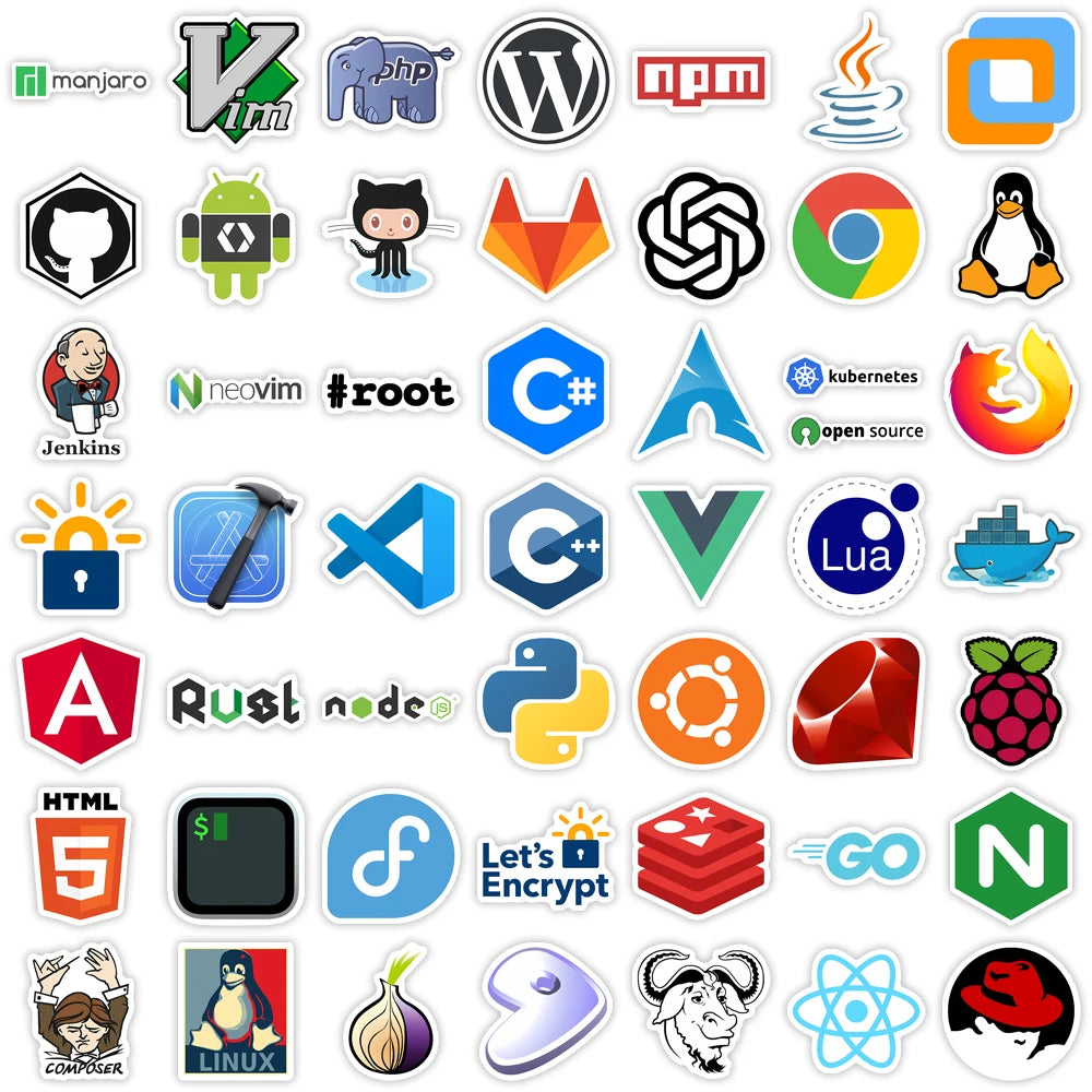 Development Stickers Programming JS Docker Html Application Geek Hacker DIY Decorative Decal for Laptop Phone Luggage Waterproof
