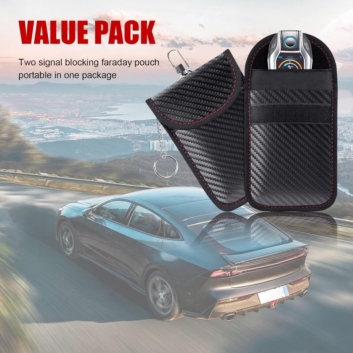 2 Pack Faraday Bag for Key Fob, RFID Signal Blocking Key Fob Protector and Anti-Hacking Faraday Cage, Carbon Fiber Anti-Theft Car Keys Faraday Pouch, Premium Car Key Safe Protector (Small)