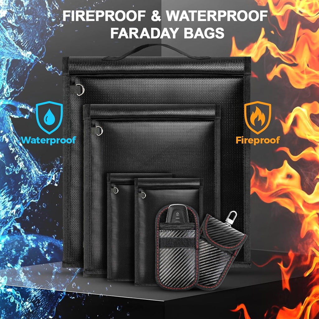 6Pack Faraday Bags, Large Faraday Cage, Anti-Tracking Faraday EMP Bag for Laptops & Tablets & Phones & Car Keys, Fireproof & Waterproof RFID Signal Blocker Bag