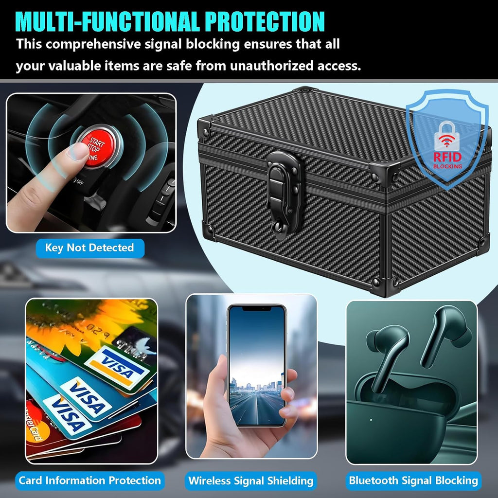 Faraday Signal Blocking Box for Car Keys, Carbon Fiber Black | Faraday Box for Car Keys, RFID Signal Blocking Box, Anti-Theft Shielding Cage, Large