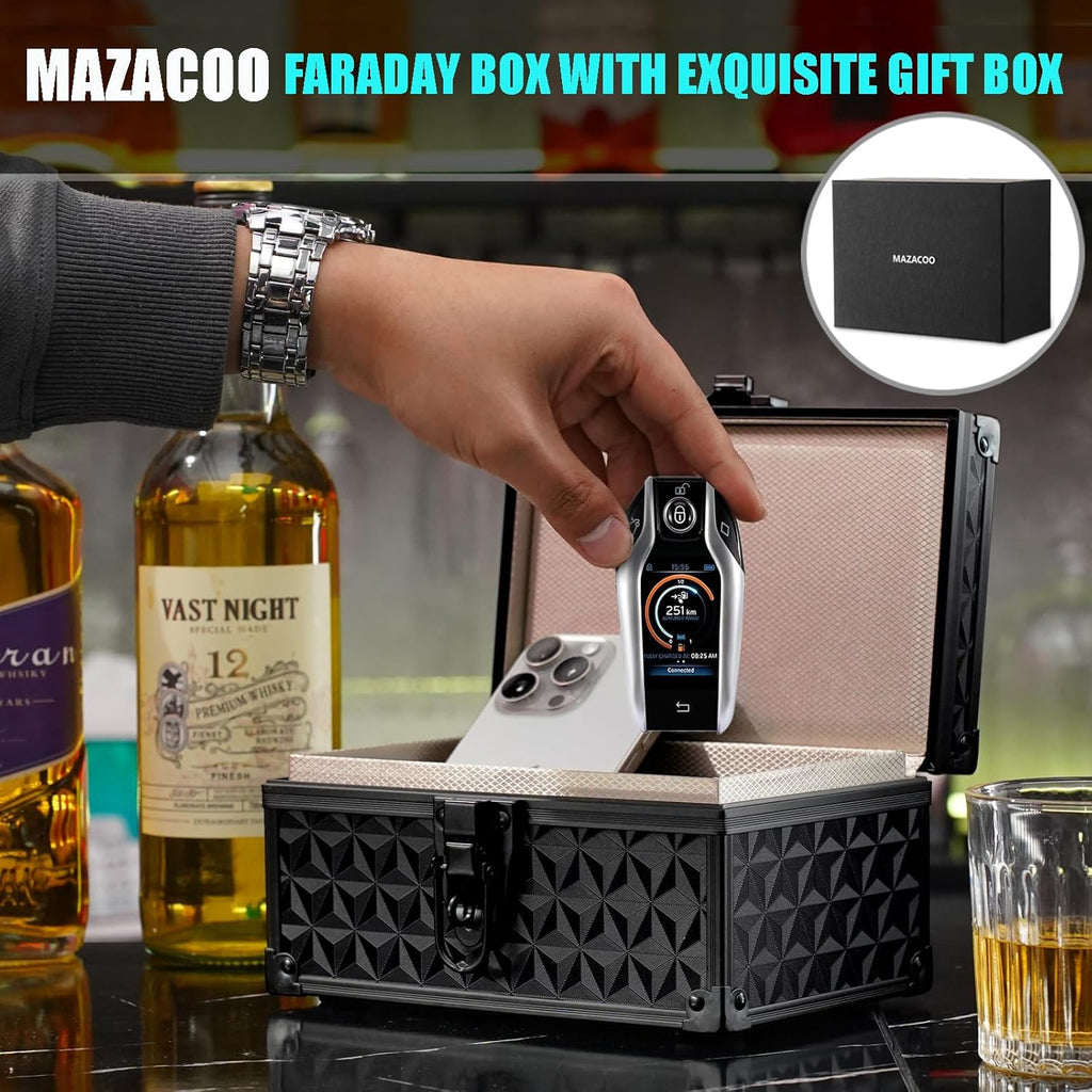 Faraday Signal Blocking Box for Car Keys, Carbon Fiber Black | Faraday Box for Car Keys, RFID Signal Blocking Box, Anti-Theft Shielding Cage, Large