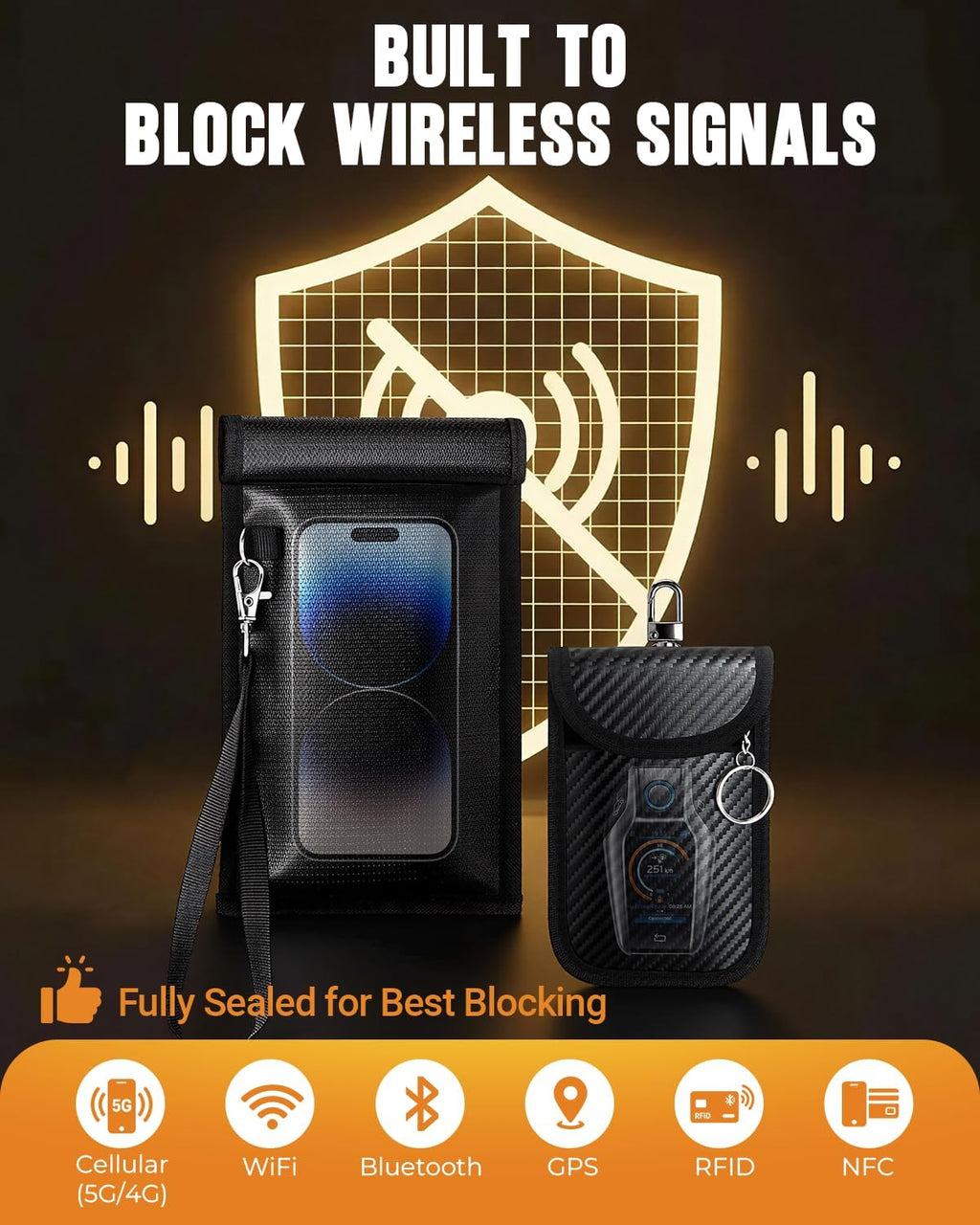 Faraday Bags for Phones & Car Keys: RFID Signal Blocking Pouch Set, Smartphones Cell Phone Faraday Pouch + Car Key Fob Signal Blocker Case Protector Cover, 5G/Wifi/Gps/Bluetooth/Rfid Blocking Sleeve