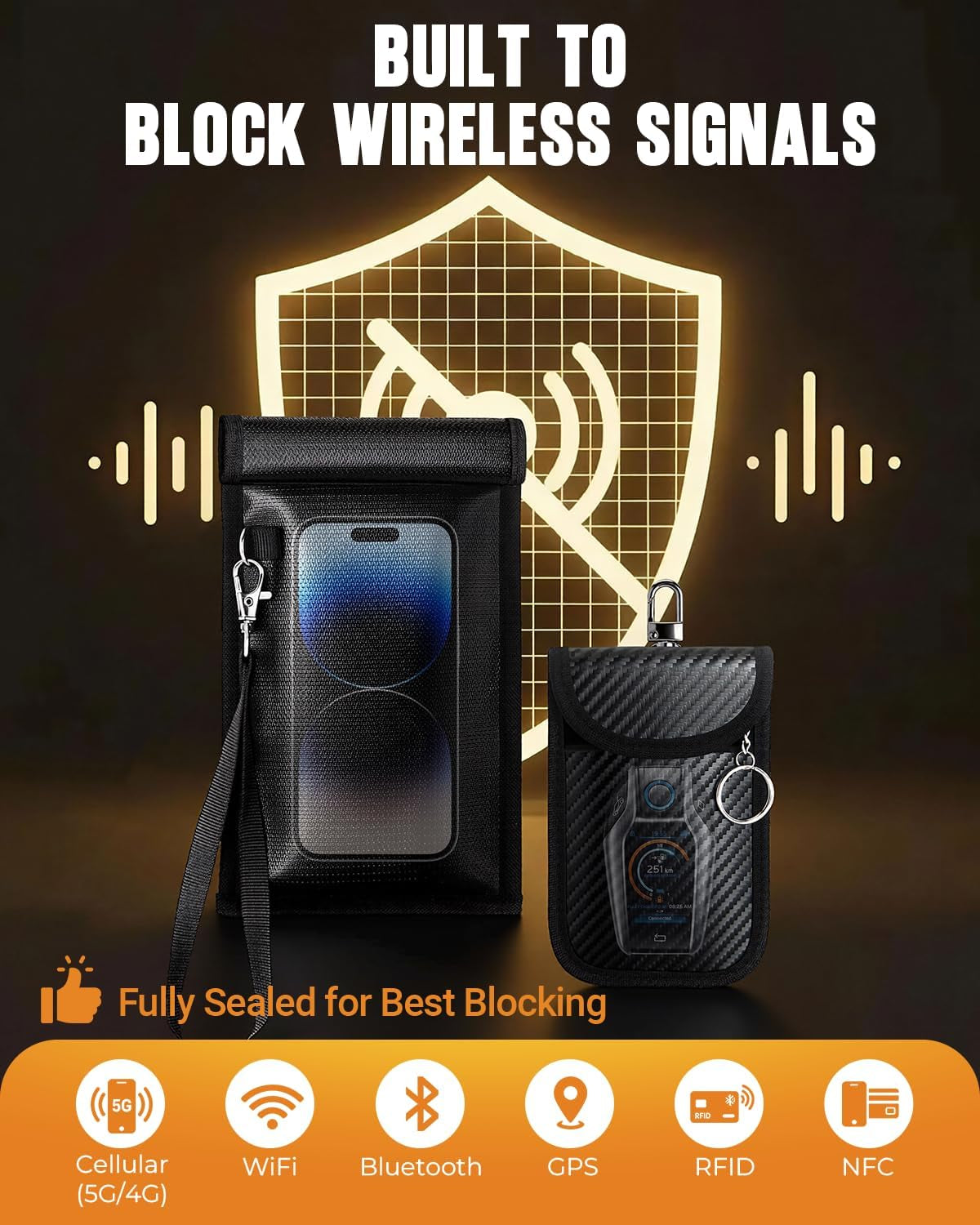 Faraday Bags for Phones & Car Keys: RFID Signal Blocking Pouch Set, Smartphones Cell Phone Faraday Pouch + Car Key Fob Signal Blocker Case Protector Cover, 5G/Wifi/Gps/Bluetooth/Rfid Blocking Sleeve