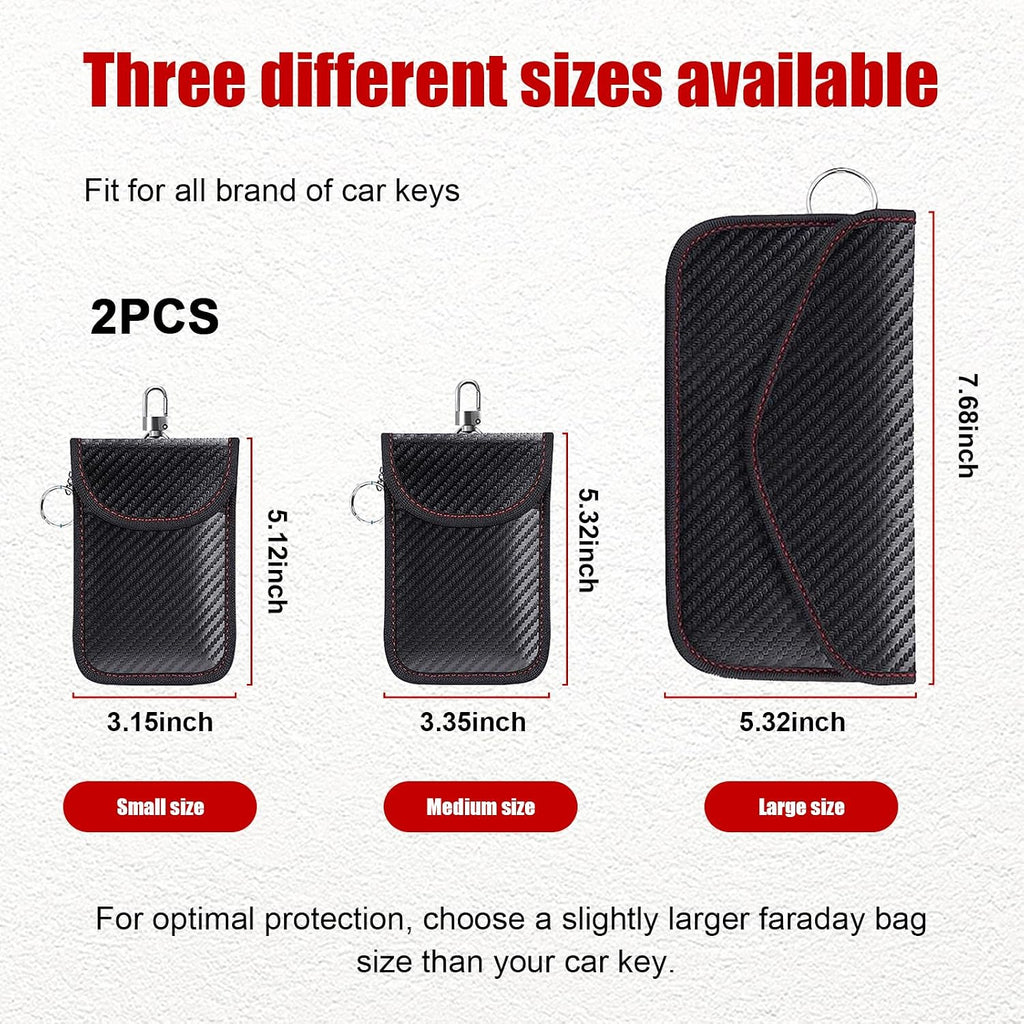 2 Pack Faraday Bag for Key Fob, RFID Signal Blocking Key Fob Protector and Anti-Hacking Faraday Cage, Carbon Fiber Anti-Theft Car Keys Faraday Pouch, Premium Car Key Safe Protector (Small)